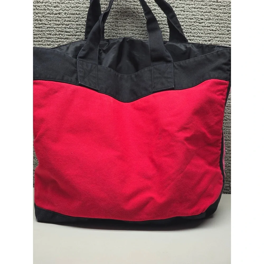 Victorias Secret Canvas Tote Bag Pink Red Black Logo Colorblock Large Handbag